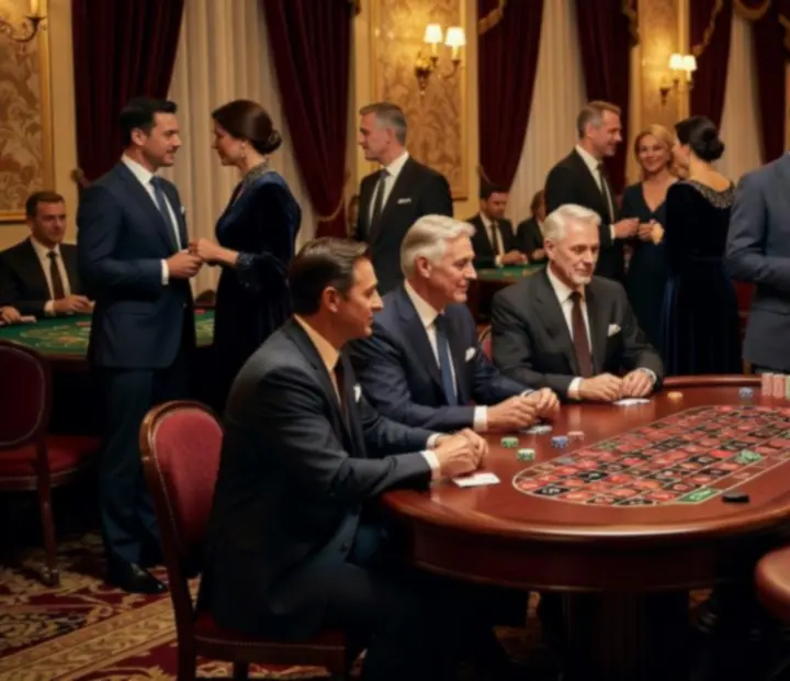 Rulett és blackjack asztalok elegáns rendezvényteremben